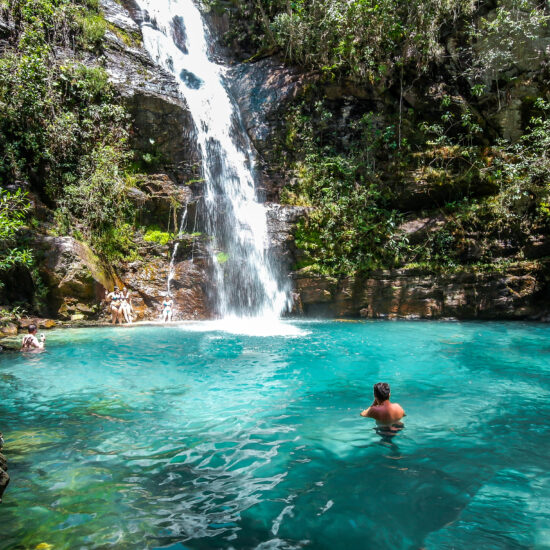 Santa Bárbara Waterfall in Chapada dos Veadeiros, Brazil